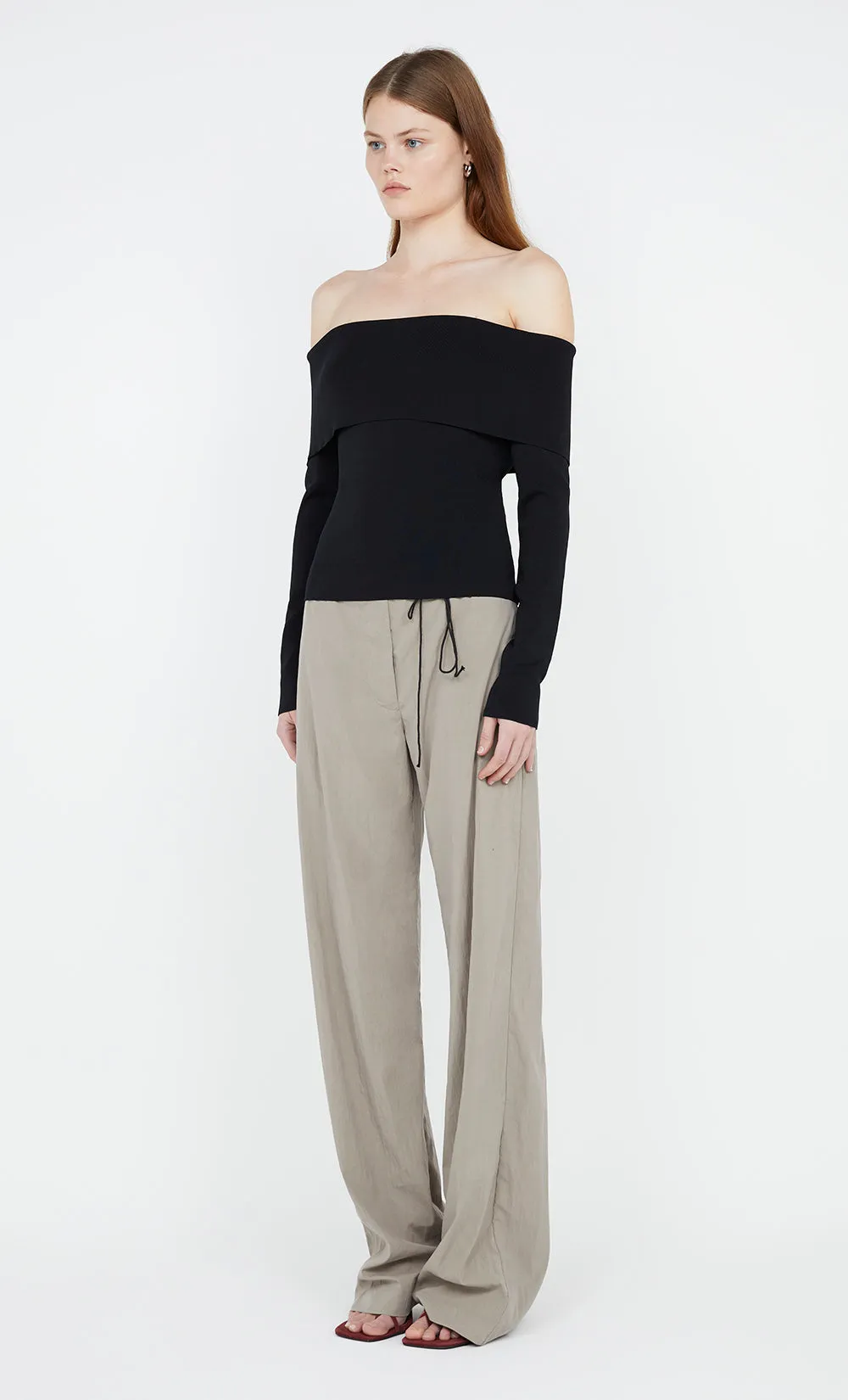 ILORA KNIT BANDEAU LONG SLEEVE TOP - BLACK
