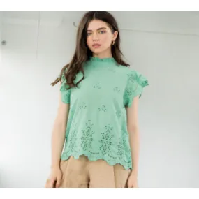 Jenny Mint Eyelet Ruffle Sleeve THML Top-SALE Jenny Mint Eyelet Ruffle Sleeve THML Top-SALE
