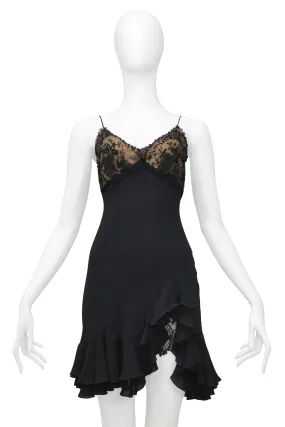JOHN GALLIANO BLACK MINI SLIP DRESS WITH LACE BODICE 1997 JOHN GALLIANO BLACK MINI SLIP DRESS WITH LACE BODICE 1997