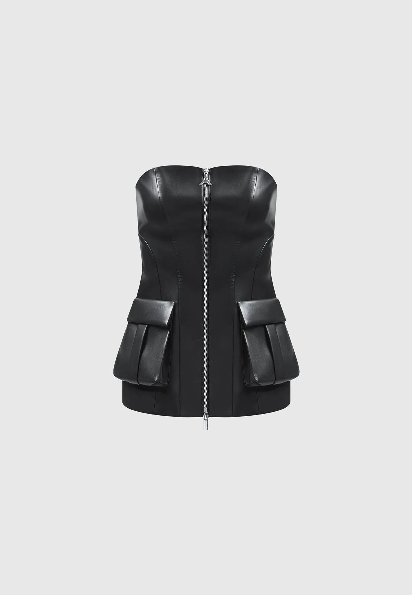 Leather Longline Bandeau Top - Black