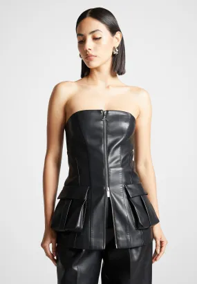Leather Longline Bandeau Top - Black Leather Longline Bandeau Top - Black