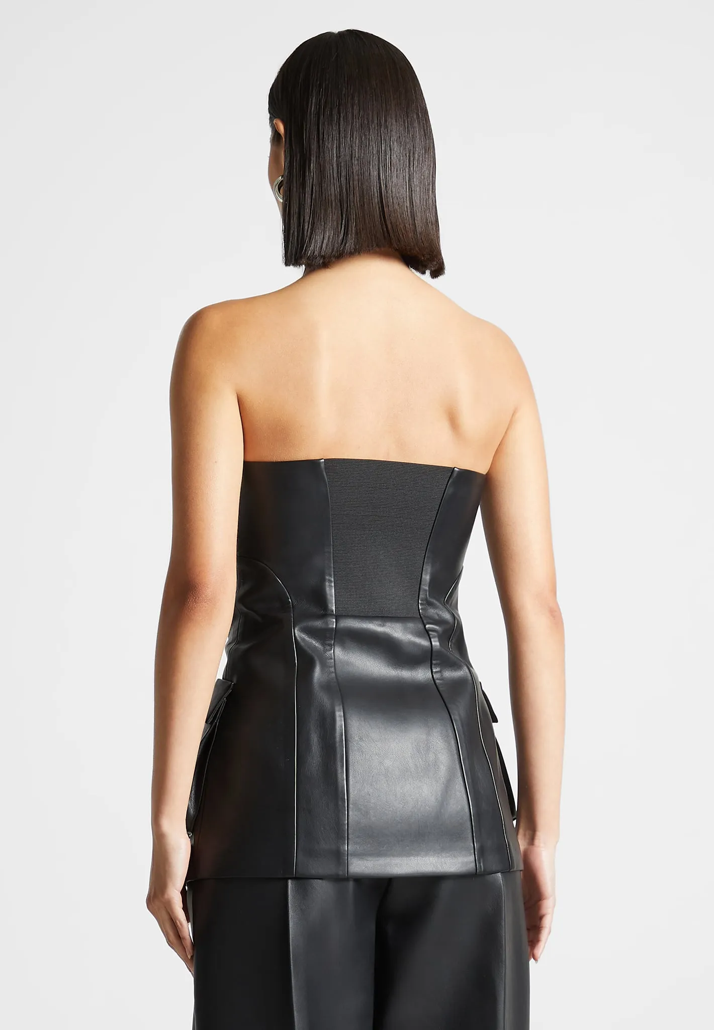 Leather Longline Bandeau Top - Black
