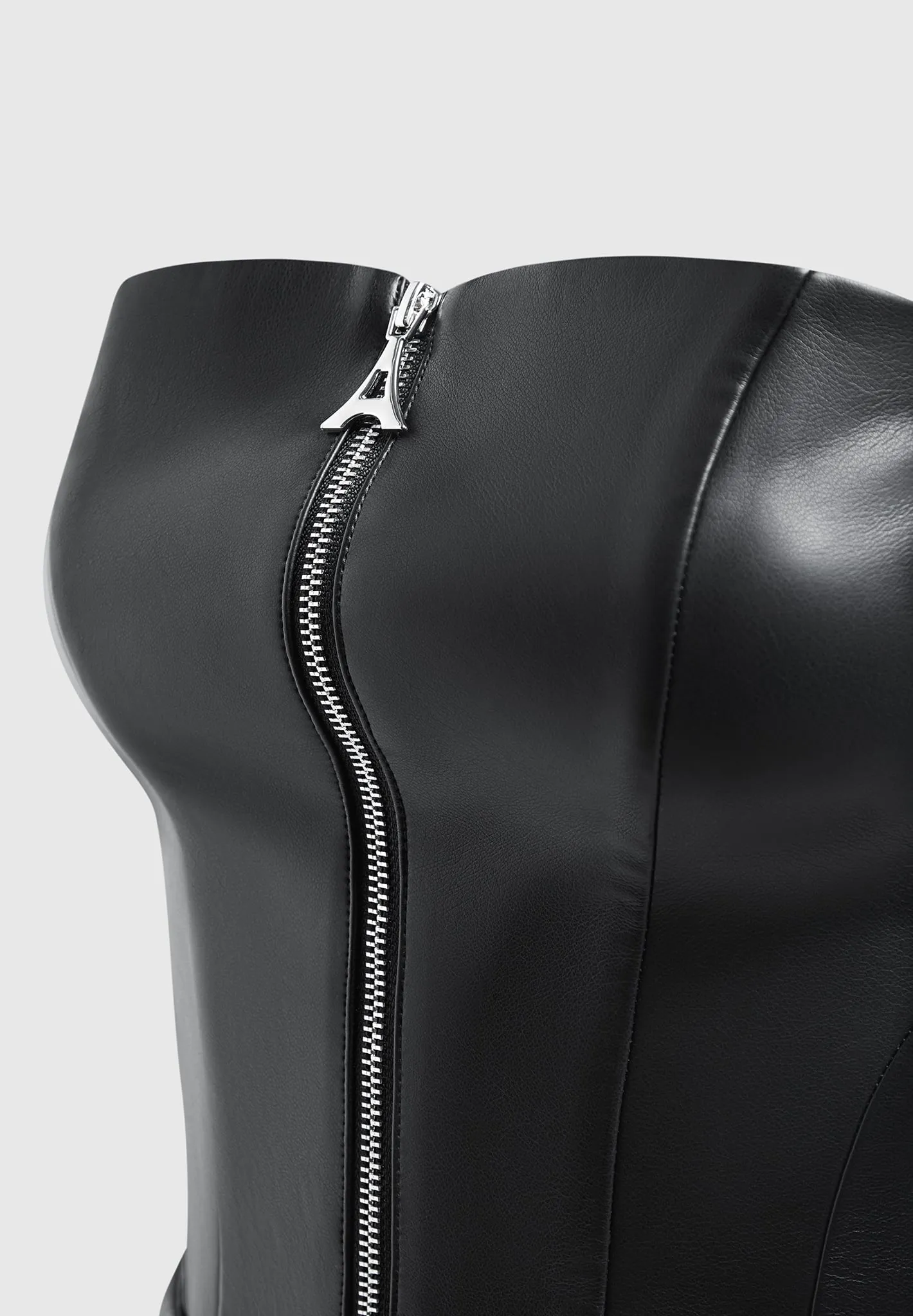 Leather Longline Bandeau Top - Black