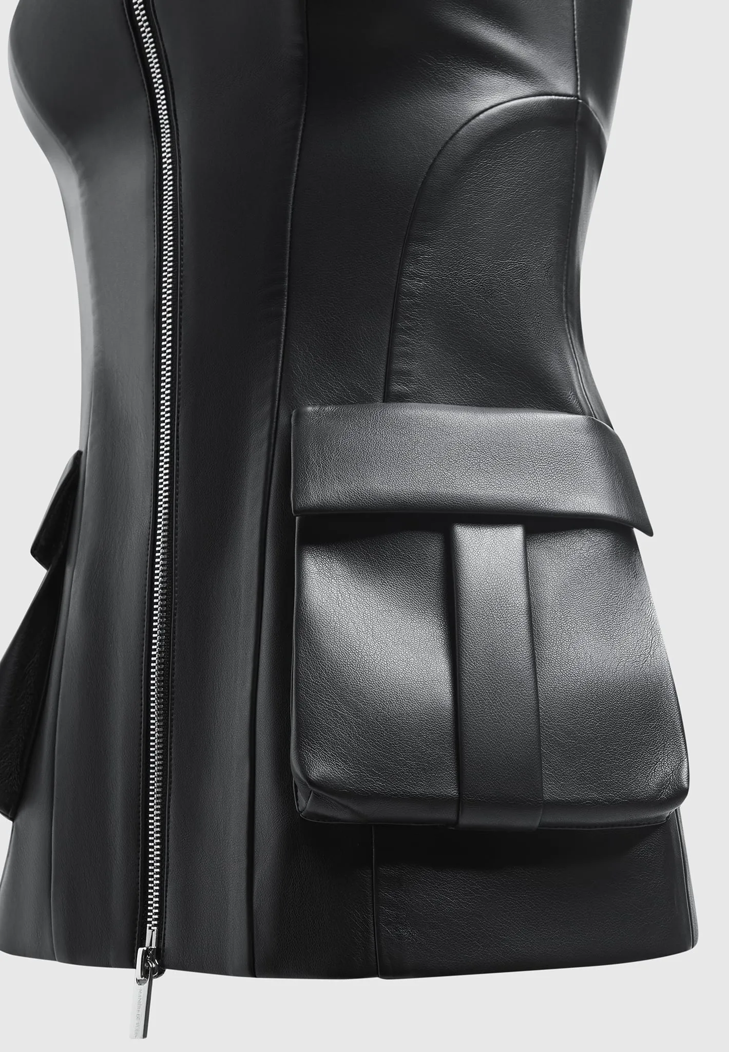 Leather Longline Bandeau Top - Black