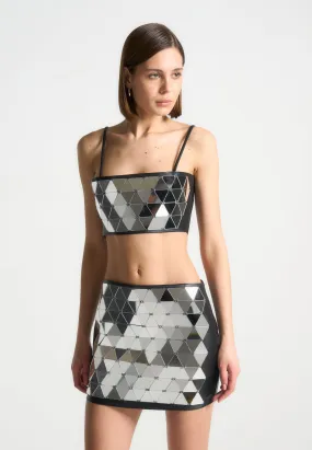 Leather Mirrored Bandeau Top - Silver/Black Leather Mirrored Bandeau Top - Silver/Black