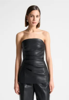 Leather Tacked Longline Bandeau Top - Black Leather Tacked Longline Bandeau Top - Black