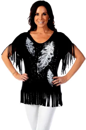 Liberty Wear - Feather Drop, Short Sleeves, Highlighted V-Neck Tunic Top Liberty Wear - Feather Drop, Short Sleeves, Highlighted V-Neck Tunic Top