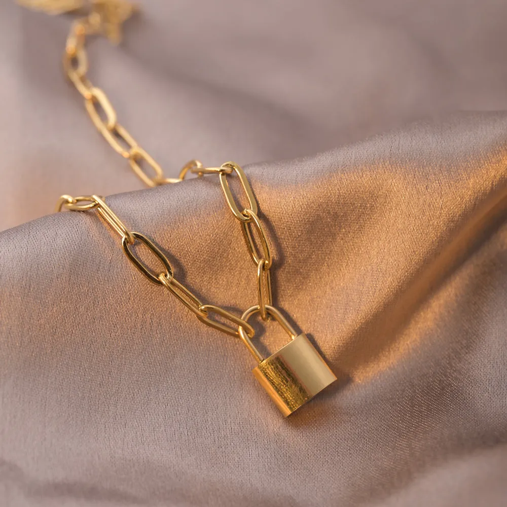 Lock Paperclip Chain Necklace