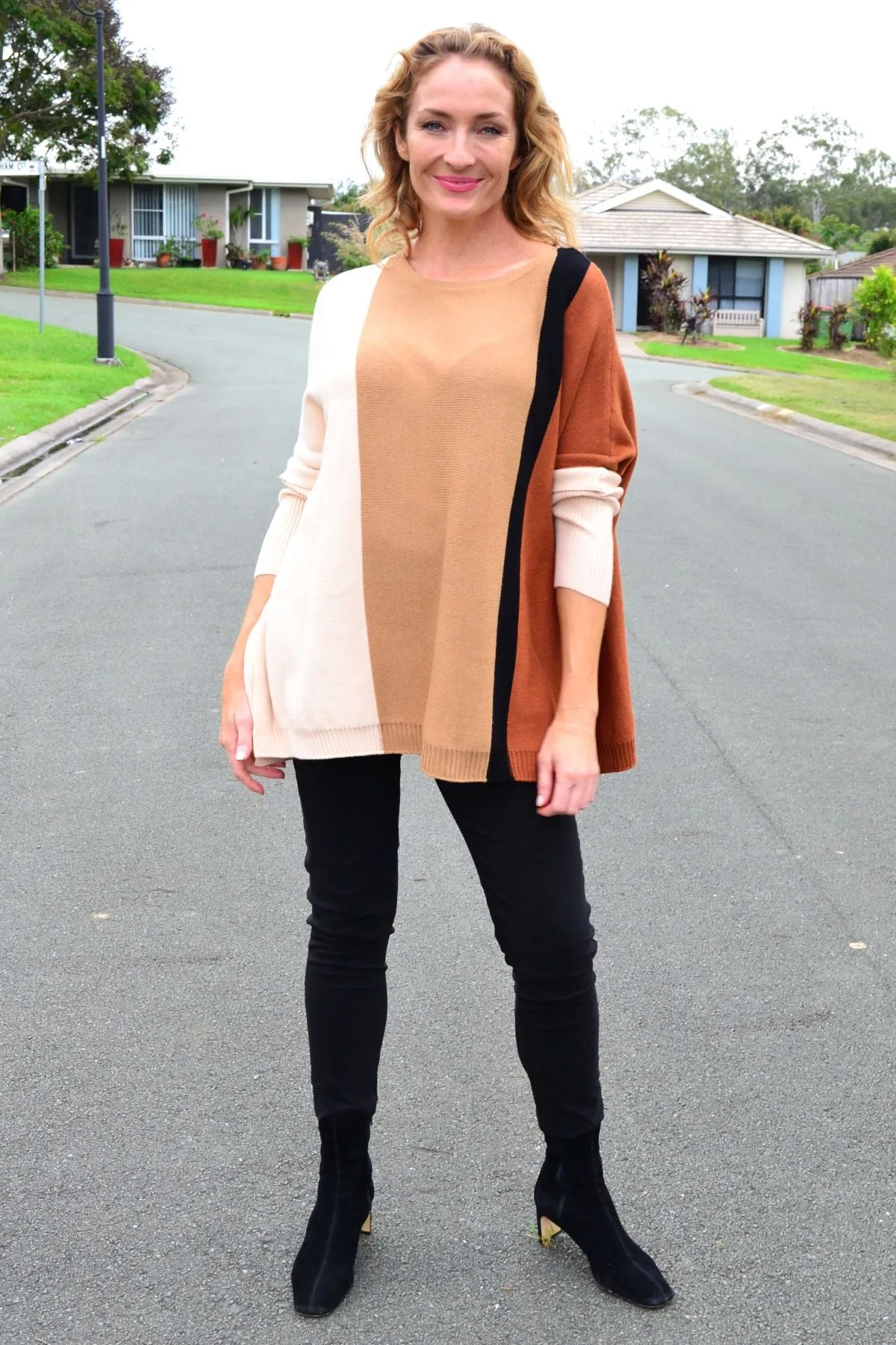 Long Sleeve Relaxed Camel Pullover Tunic Jumper
