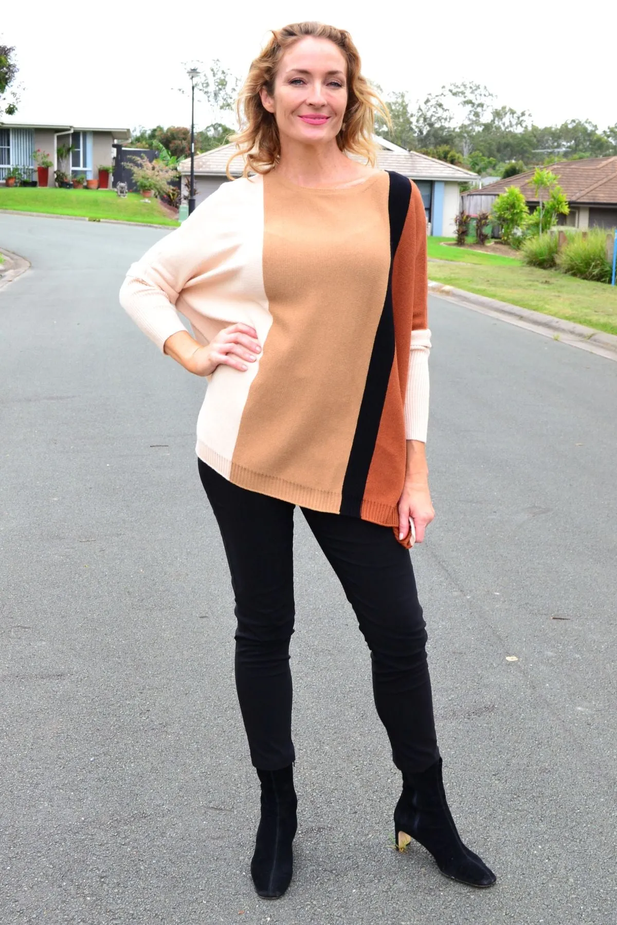 Long Sleeve Relaxed Camel Pullover Tunic Jumper