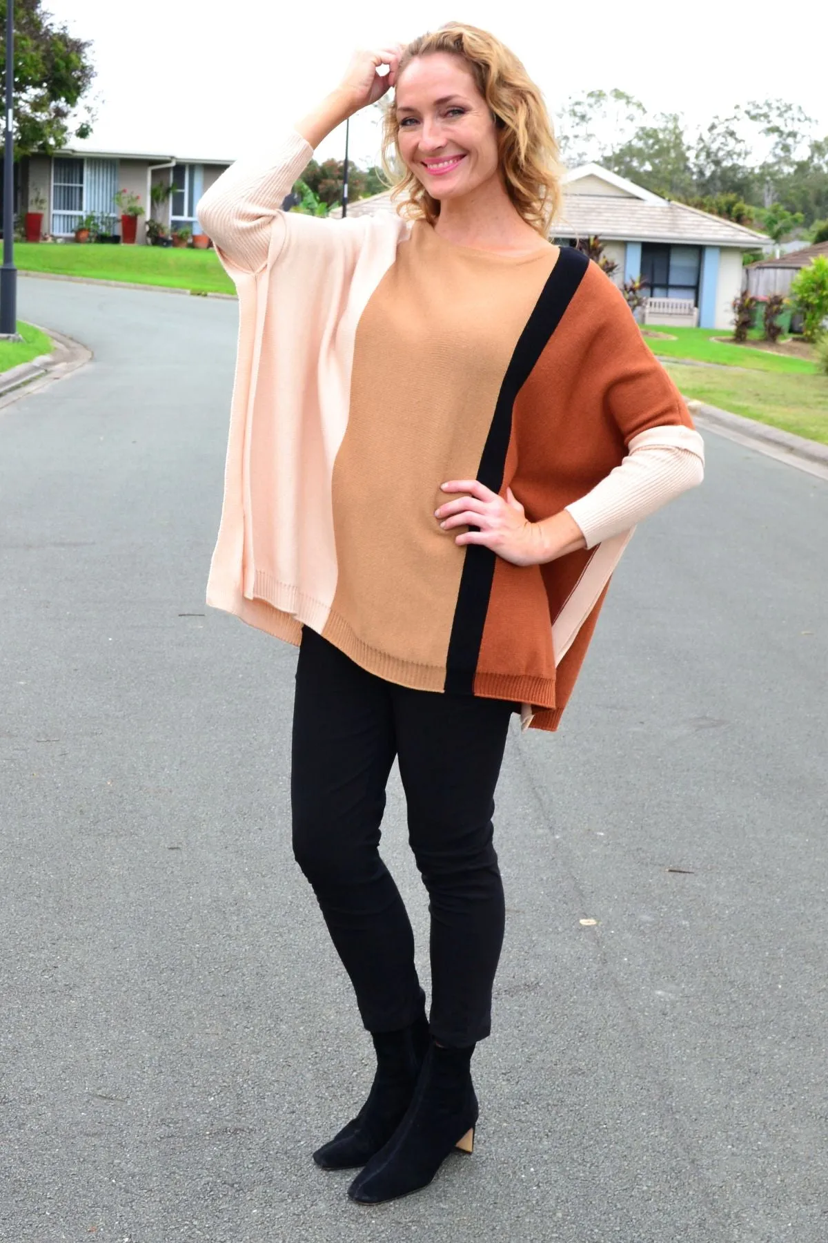 Long Sleeve Relaxed Camel Pullover Tunic Jumper