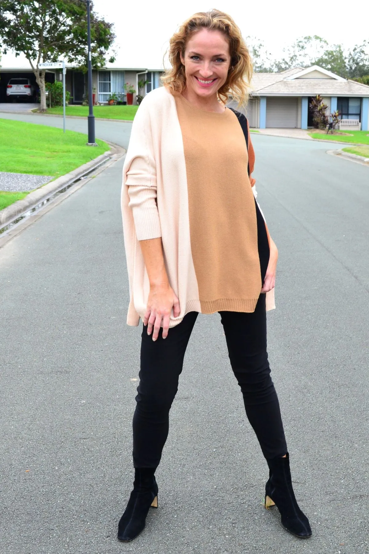 Long Sleeve Relaxed Camel Pullover Tunic Jumper