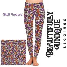 Mini Skull Flowers (Semi-Exclusive) - High-quality Handcrafted Vibrant Leggings Mini Skull Flowers (Semi-Exclusive) - High-quality Handcrafted Vibrant Leggings