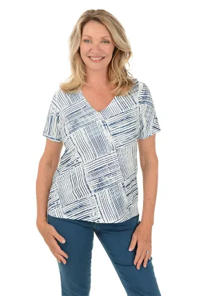 Navy Checkers Eyelet Short Sleeve Top Navy Checkers Eyelet Short Sleeve Top