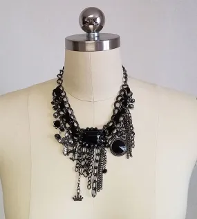 *NEW - DRAMATIC MULTICHAIN & SPARKLING FACETED BLACK CRYSTALS, GRAY PEARLS & RHINESTONE CHARM NECKLACE & EARRING SET *NEW - DRAMATIC MULTICHAIN & SPARKLING FACETED BLACK CRYSTALS, GRAY PEARLS & RHINESTONE CHARM NECKLACE & EARRING SET