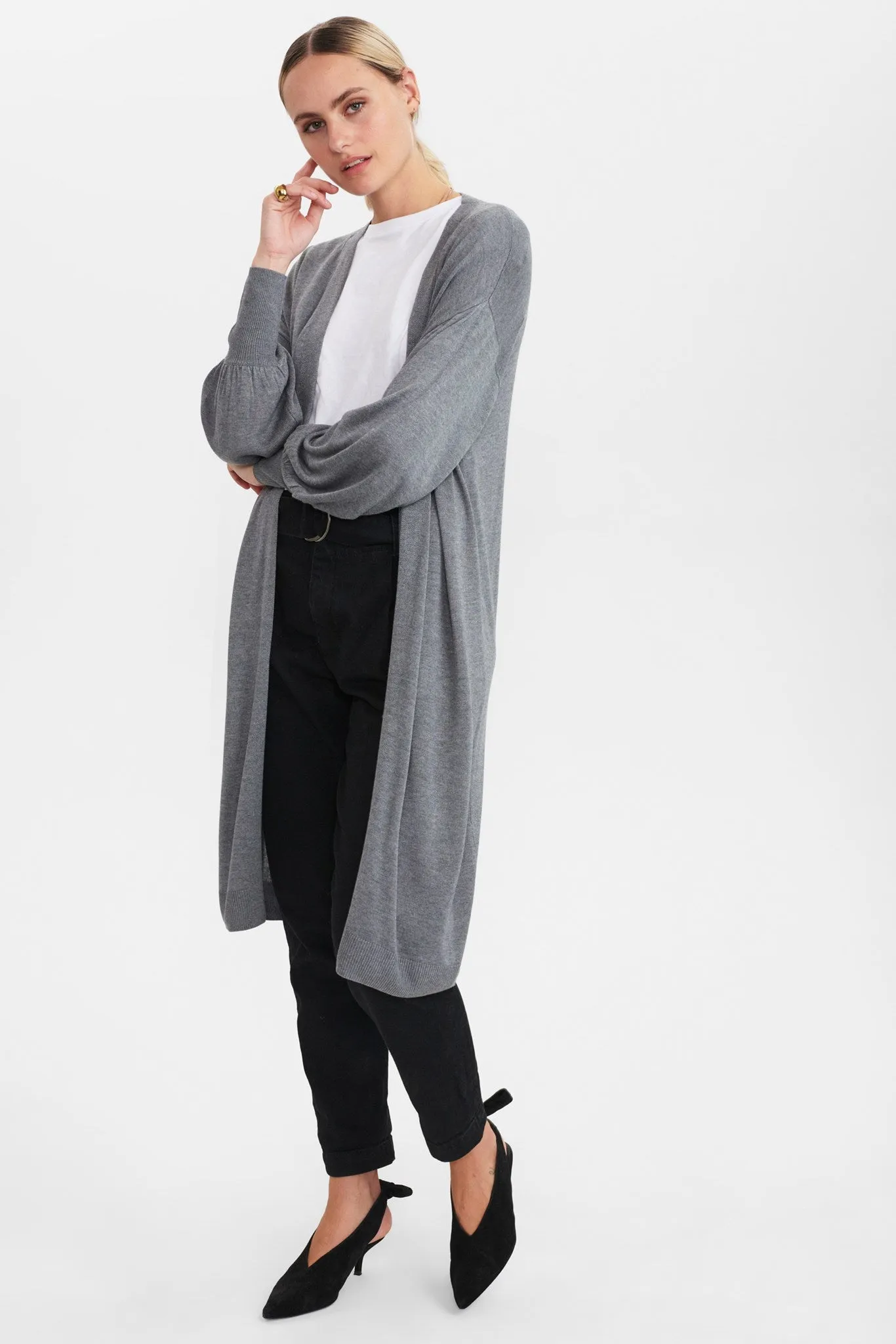NUBIA LONG CARDIGAN - NOOS - Medium Grey mel