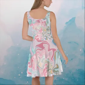Pink and Mint Green Marbled Womens Skater Dress Pink and Mint Green Marbled Womens Skater Dress