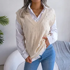 Pretty V Neck Diamond Pointelle Knit Pullover Sweater Vest Pretty V Neck Diamond Pointelle Knit Pullover Sweater Vest
