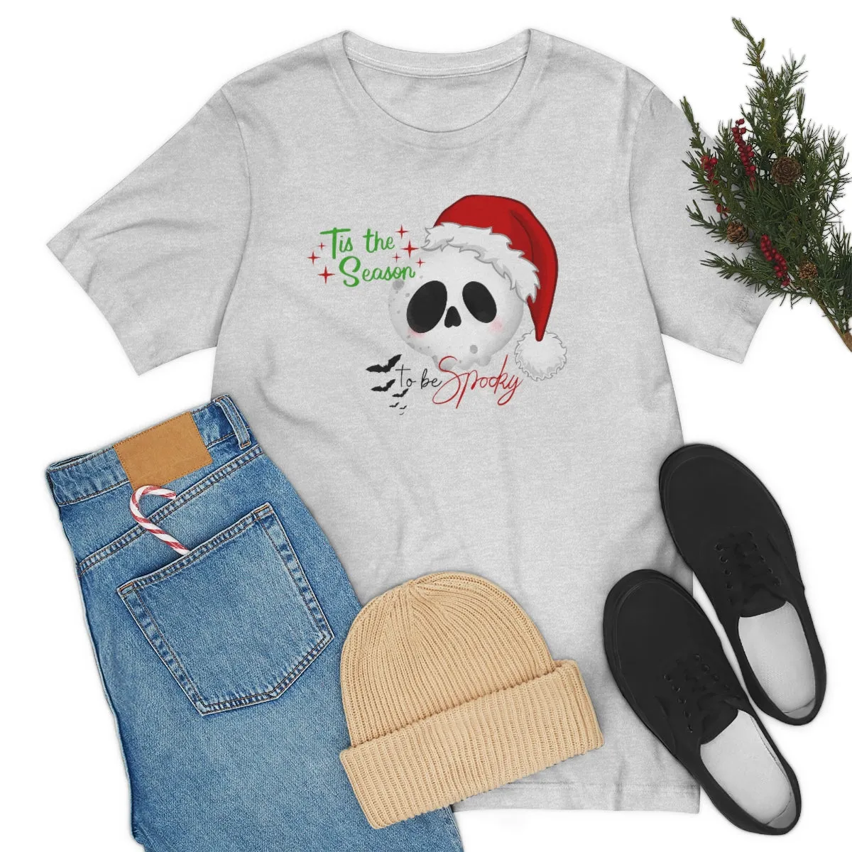 "Tis the Season to be Spooky'" Skull Santa Christmas Tee - Unisex Shirt
