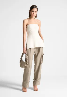 Rib Knit Longline Bandeau Top - Off White Rib Knit Longline Bandeau Top - Off White