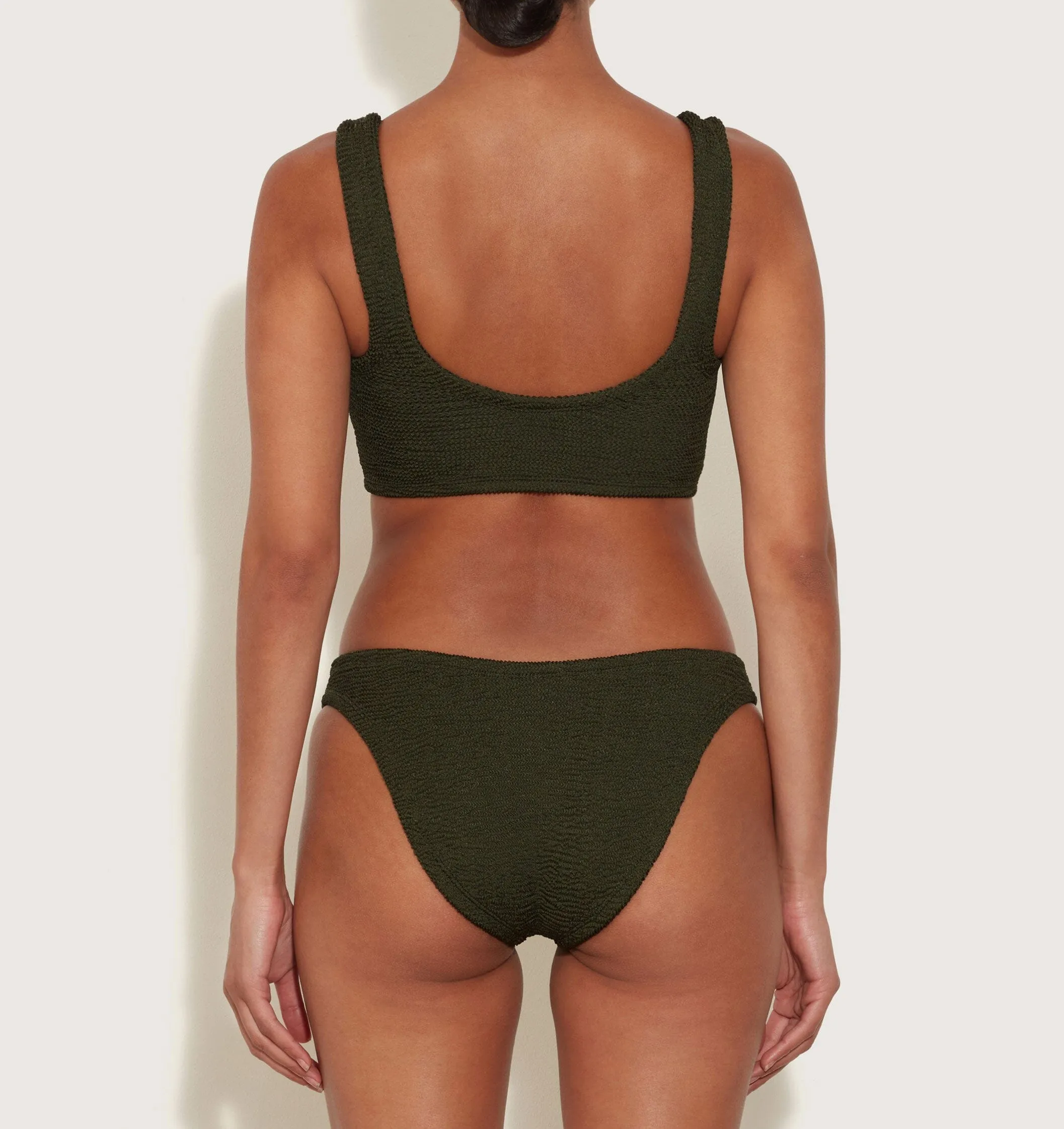 Ring detail plunge bikini set [Khaki Crinkle]