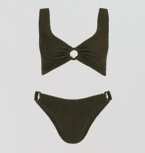 Ring detail plunge bikini set [Khaki Crinkle]