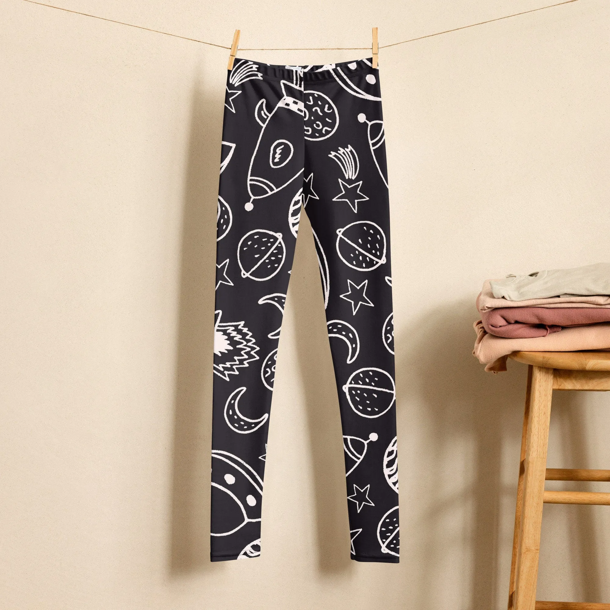 Rocket Ships and Planets Printed Youth Leggings