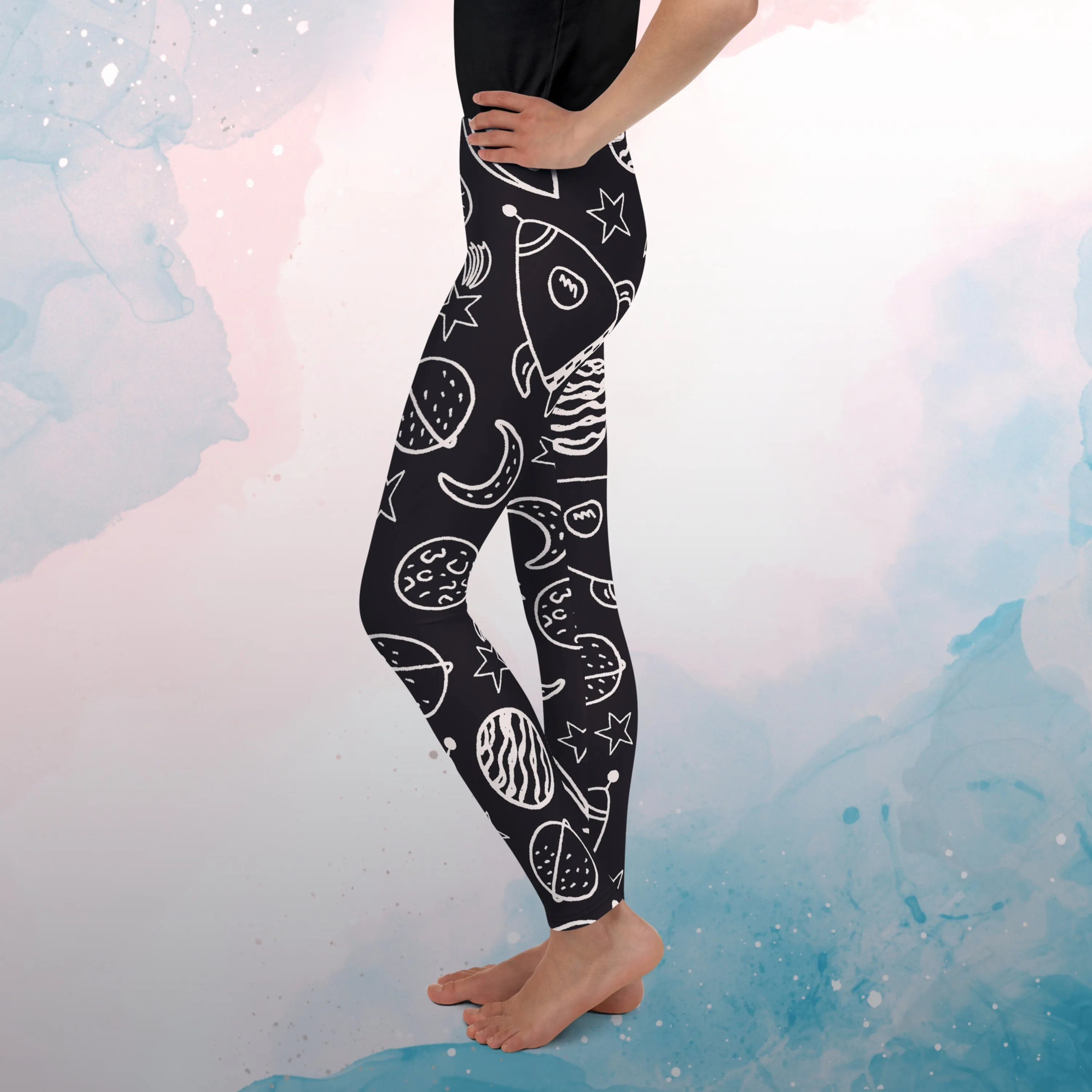 Rocket Ships and Planets Printed Youth Leggings