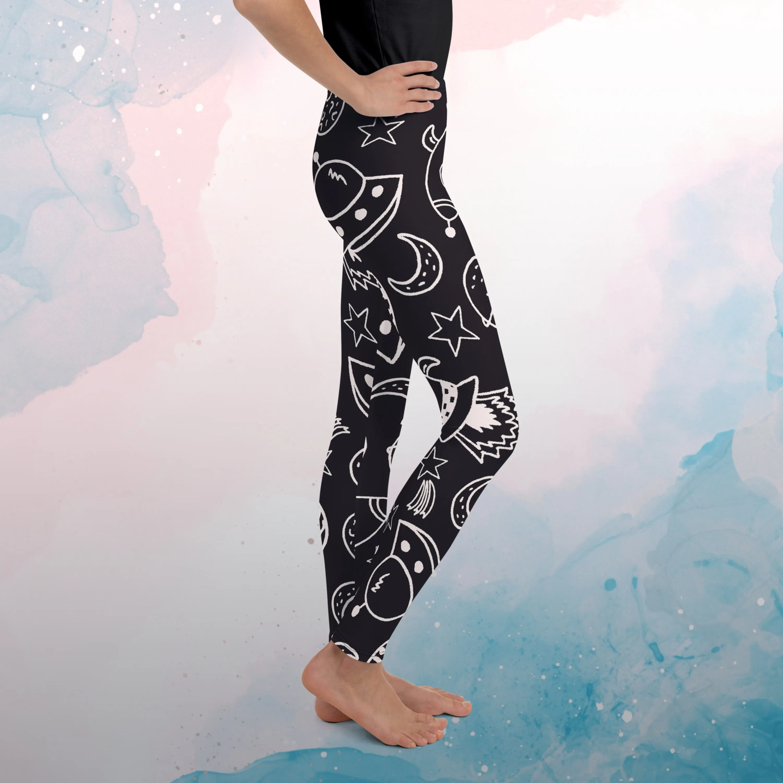 Rocket Ships and Planets Printed Youth Leggings