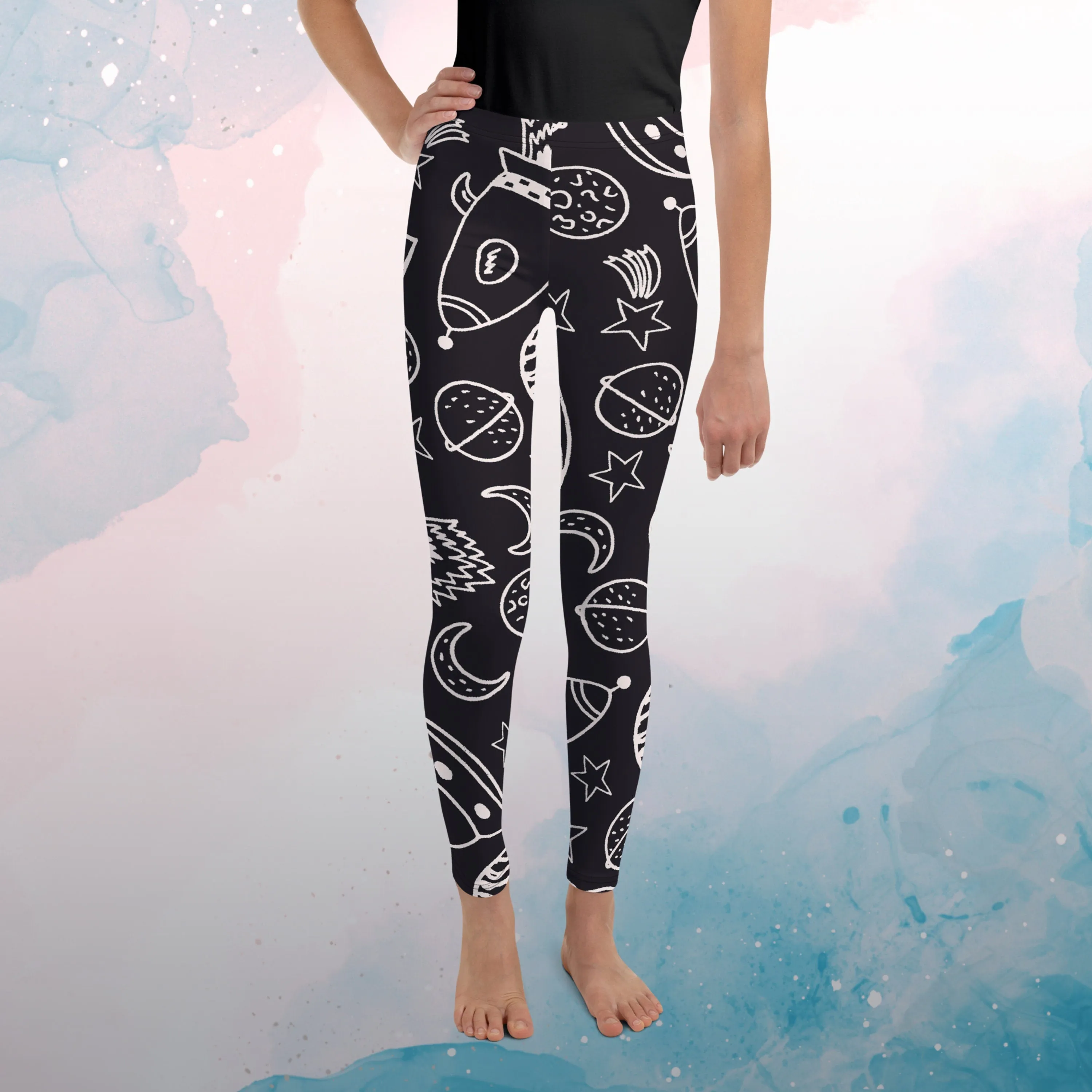 Rocket Ships and Planets Printed Youth Leggings