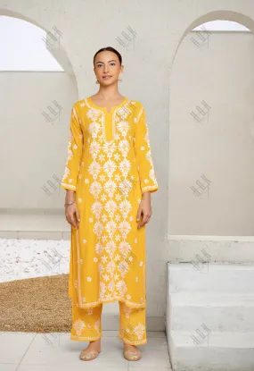 Saba Chikankari Modal Cotton Kurta Set - Mustard Saba Chikankari Modal Cotton Kurta Set - Mustard