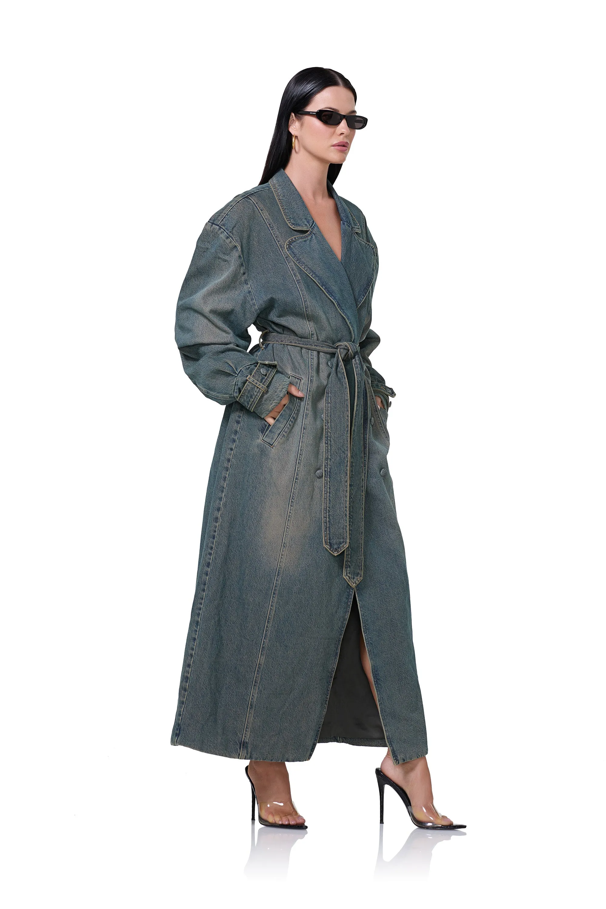Saint Barrel Sleeve Trench Coat - Tinted Grunge Wash