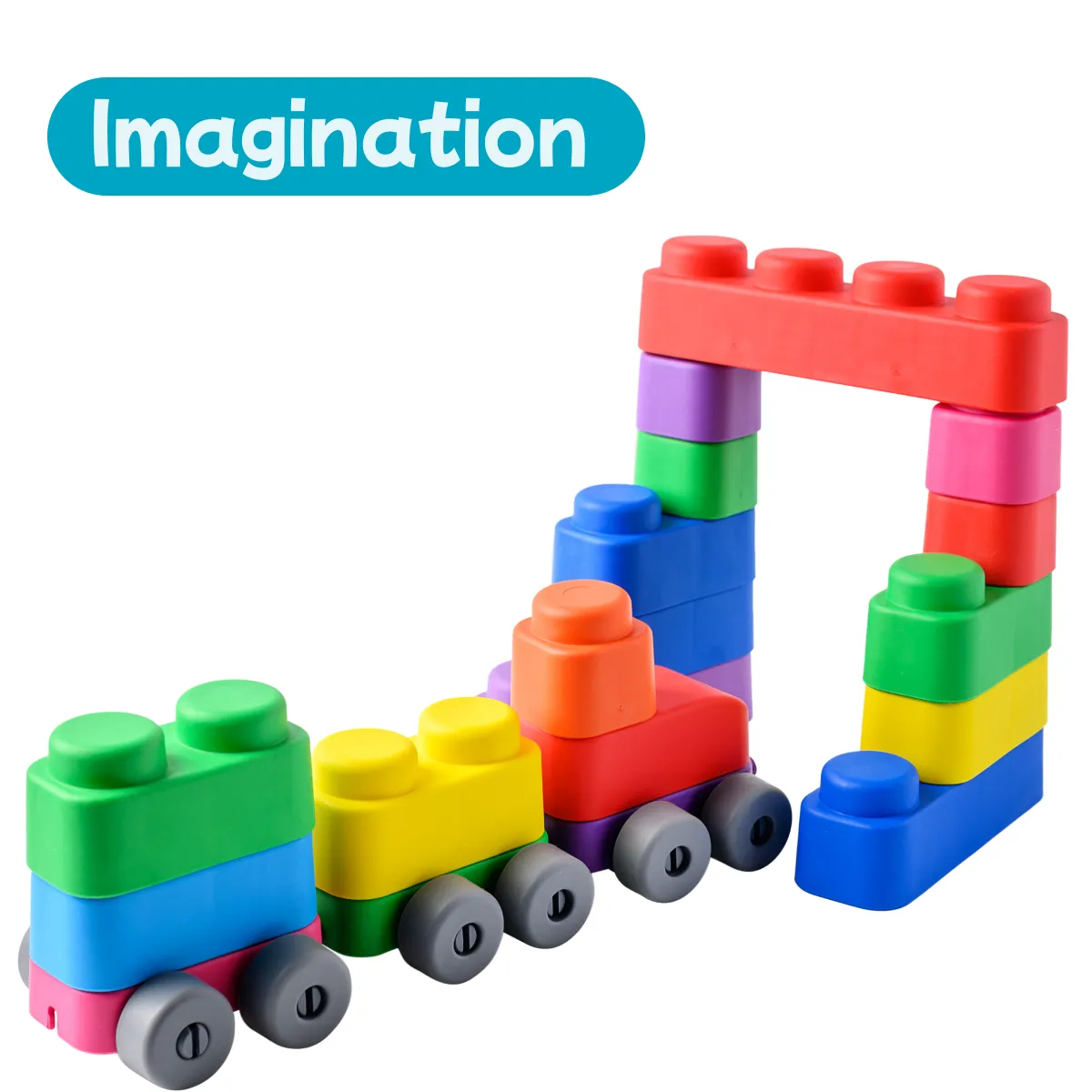Sensory Soft Baby Building Blocks - 25pcs   Wheels - Educational Montessori Squeeze & Stacking Play Set