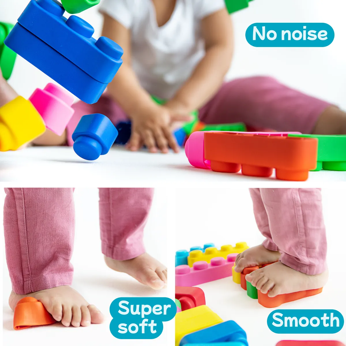 Sensory Soft Baby Building Blocks - 25pcs   Wheels - Educational Montessori Squeeze & Stacking Play Set