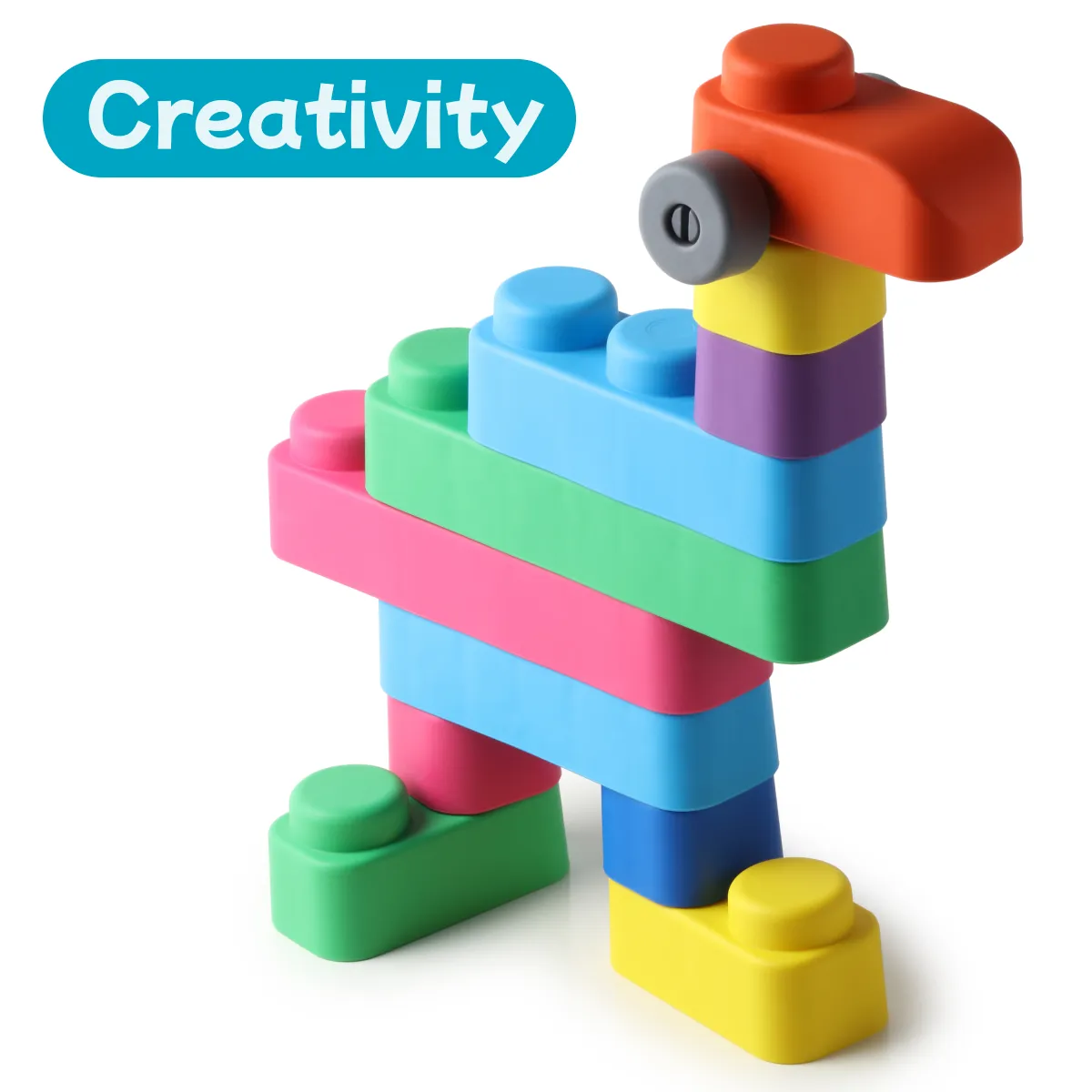 Sensory Soft Baby Building Blocks - 25pcs   Wheels - Educational Montessori Squeeze & Stacking Play Set