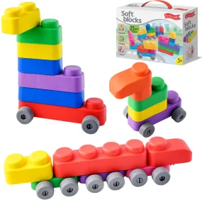 Sensory Soft Baby Building Blocks - 25pcs   Wheels - Educational Montessori Squeeze & Stacking Play Set Sensory Soft Baby Building Blocks - 25pcs   Wheels - Educational Montessori Squeeze & Stacking Play Set
