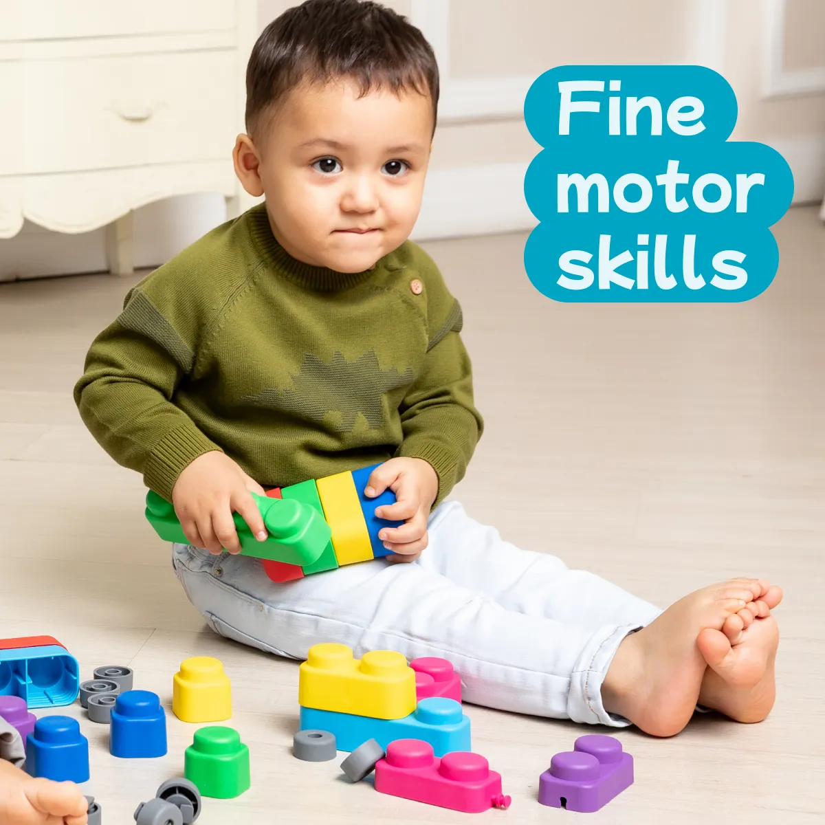 Sensory Soft Baby Building Blocks - 25pcs   Wheels - Educational Montessori Squeeze & Stacking Play Set