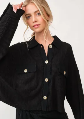 She's a Cozy Queen Cropped Waffle Knit Shacket Top She's a Cozy Queen Cropped Waffle Knit Shacket Top