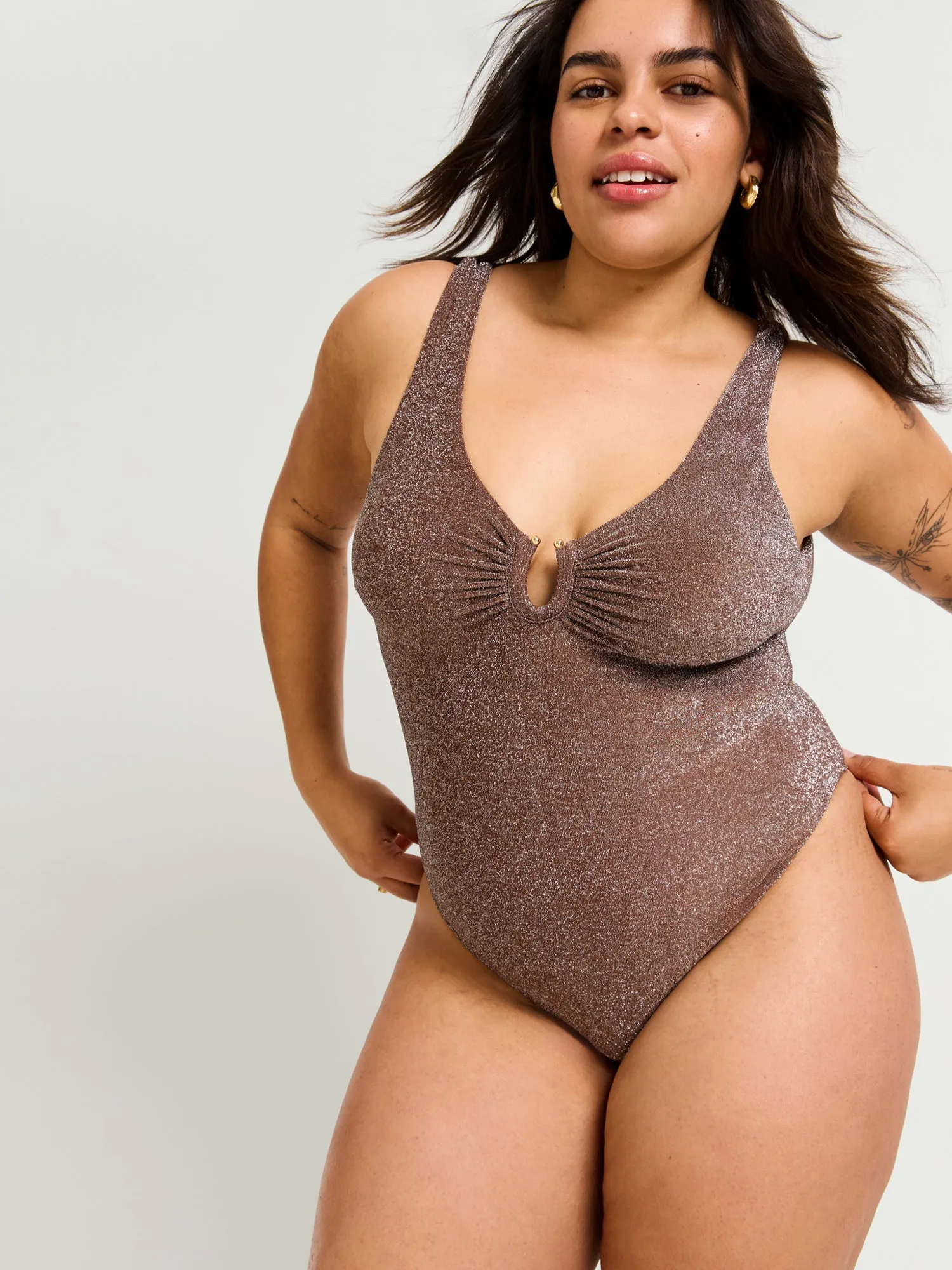 Swimwear Shimmer V Neck One Piece Light-Moderate Espresso