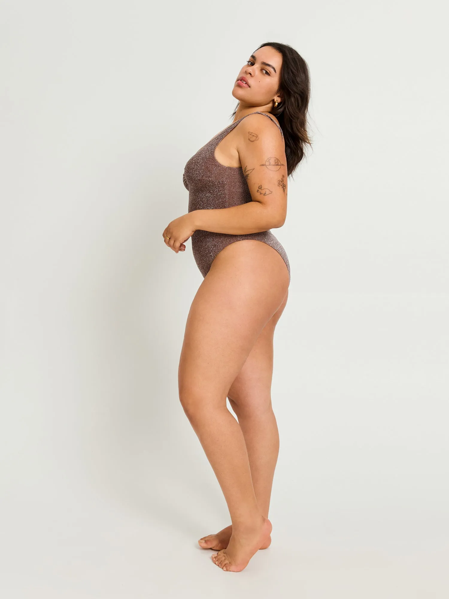 Swimwear Shimmer V Neck One Piece Light-Moderate Espresso