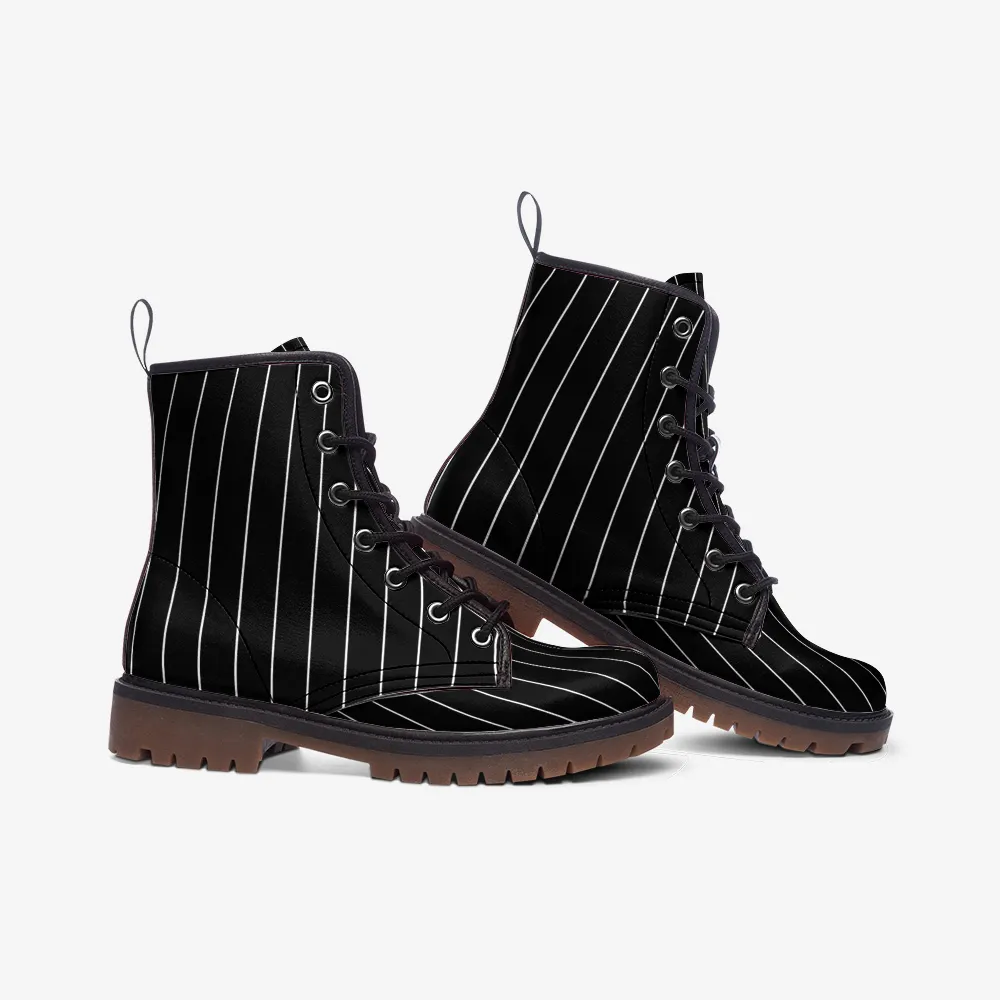 Vampire Art Dark Academia Victorian Pinstripe Black Vegan Leather Unisex Combat Boots
