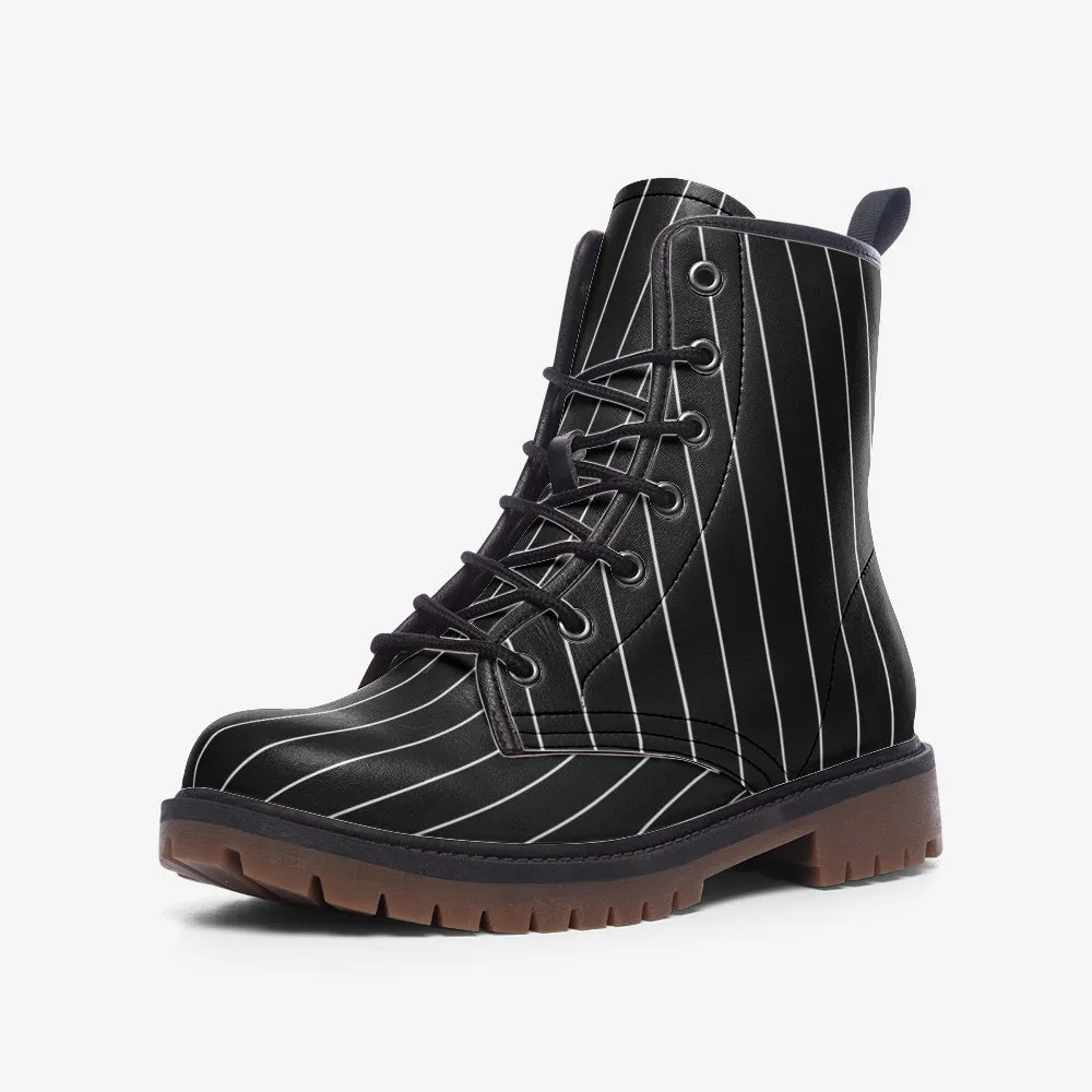 Vampire Art Dark Academia Victorian Pinstripe Black Vegan Leather Unisex Combat Boots