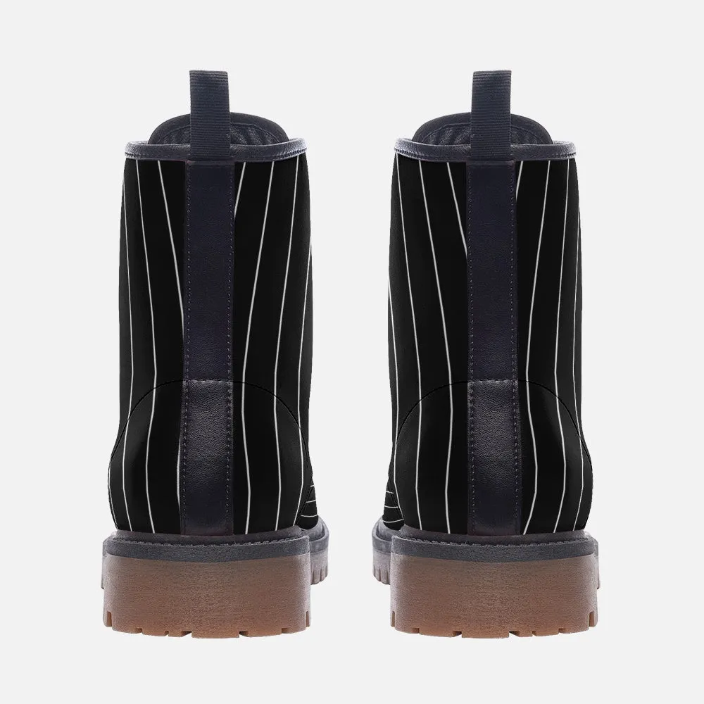 Vampire Art Dark Academia Victorian Pinstripe Black Vegan Leather Unisex Combat Boots