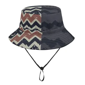 Vampire Art Grunge Unisex Bucket Fisherman's Hat - Charcoal and Beige Herringbone Patchwork with Adjustable String Vampire Art Grunge Unisex Bucket Fisherman's Hat - Charcoal and Beige Herringbone Patchwork with Adjustable String