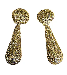 VINTAGE 1970s RICHARD KERR SPARKLING GOLD CRYSTAL DANGLING TEARDROP CLIP ON EARRINGS VINTAGE 1970s RICHARD KERR SPARKLING GOLD CRYSTAL DANGLING TEARDROP CLIP ON EARRINGS