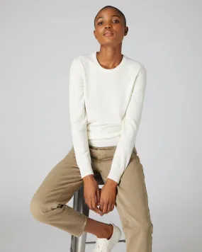 Women's Evie Classic Round Neck Cashmere Jumper New Ivory White Women's Evie Classic Round Neck Cashmere Jumper New Ivory White