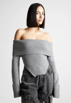 Zip Detail Knit Bandeau Top - Grey Zip Detail Knit Bandeau Top - Grey